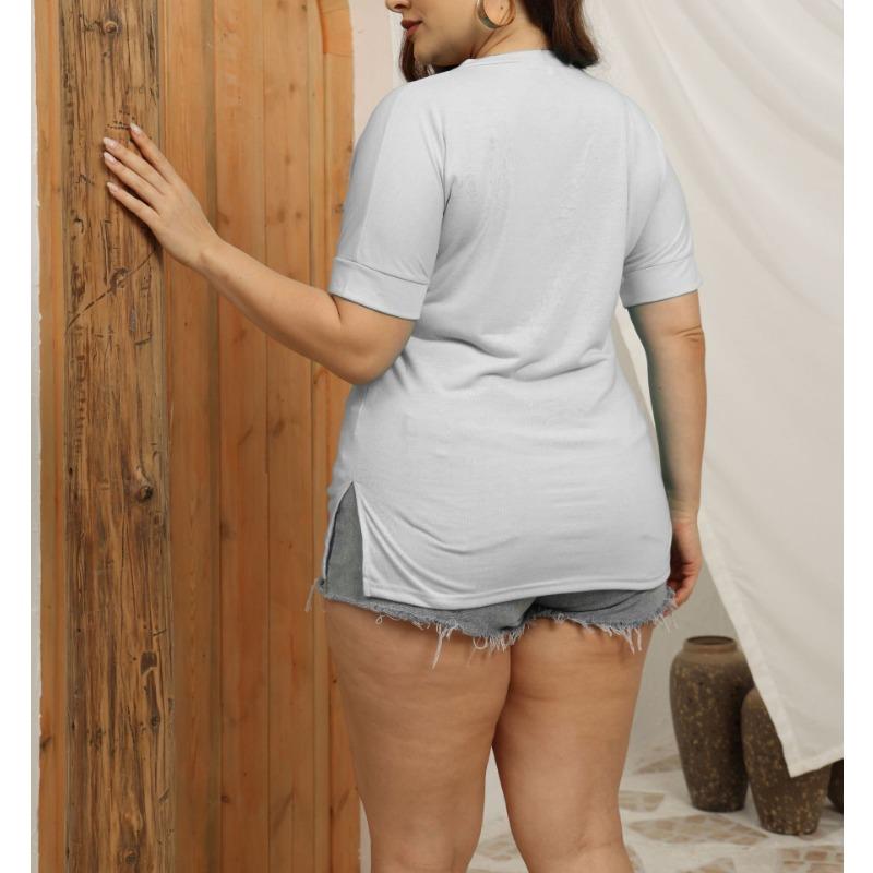 Women's Fashion Casual Summer Spring Solid Color Print Short Sleeve V-Neck Blouses & Shirts