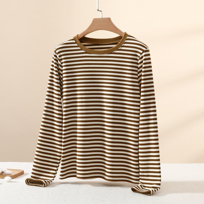 

Women s Plus Size Velvet Striped Round Neck Loose Warm Top XL