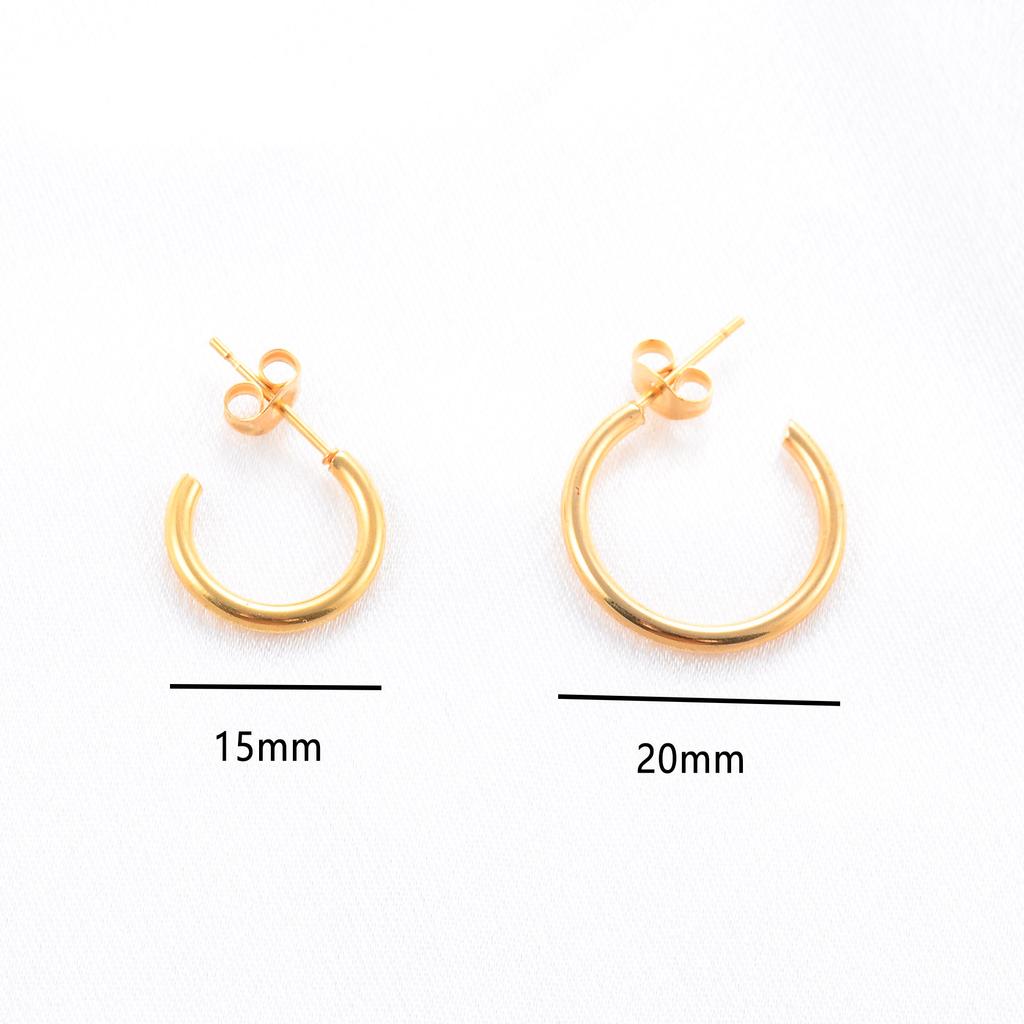 15/20mm Minimalist Stainless Steel Round Circle Loop Earrings for Women Smooth C Shape Hoop Huggie Ear Jewelry Accessories