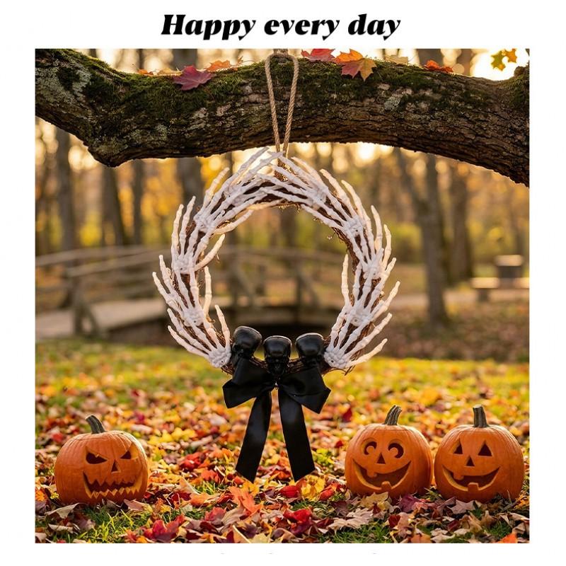 Halloween Skeleton Hand Door Wreath Black Bow Ghost Yard Party Decoration