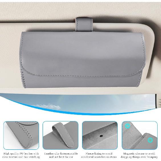 Suporte para Óculos de Sol para Para-sol de Carro, Caixa Organizadora de Couro para Óculos de Auto com Fecho Magnético Oculto, Clipe Suporte para Estojo de Óculos de Veículo, Carro