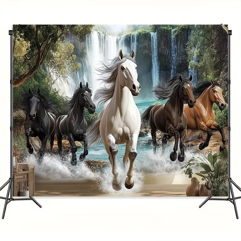 

2D Galloping Horses Waterfall Tapestry Nature Landscape Backdrop Cloth for Bedroom 47.2x31.5inch/120*80cm