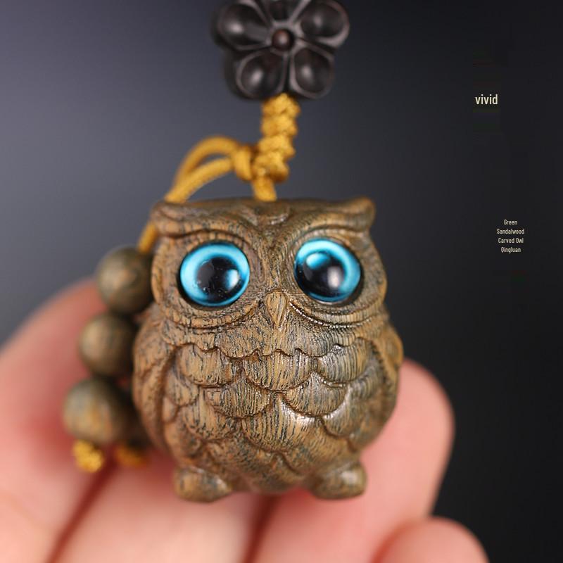 Green Sandalwood Owl Keychain Pendant for Men & Women
