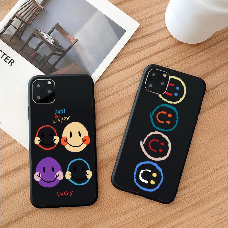 Cute Smileys Black Phone Case For iPhone 12 11 XR XS X Max 7 8 6 6S Plus 5 5S SE 2020 Back Cover For iPhone 12mini Shell