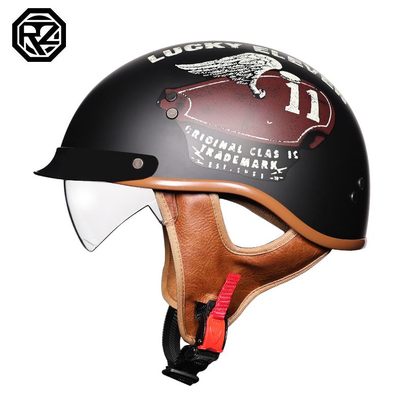 Motorcycle helmet retro German half helmet jet 2/1 helmet with built-in transparent lens DOT approved