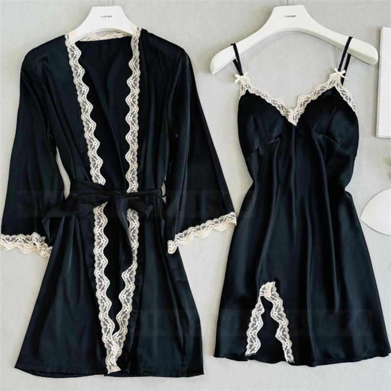 Peignoir sexy en dentelle, chemise de nuit, lingerie d'été, nouvelle collection, ensemble nuisette et peignoir pour femme, chemise de nuit en satin soyeux, vêtements de maison, vêtements de détente