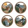 Boho Home Decor 4Pcs Wooden Mountain Wall Art, 2D Flat Abstract Landscape Decor, Geometric Forest Hanging Office Decoration Sign, Natural Artwork, Sun