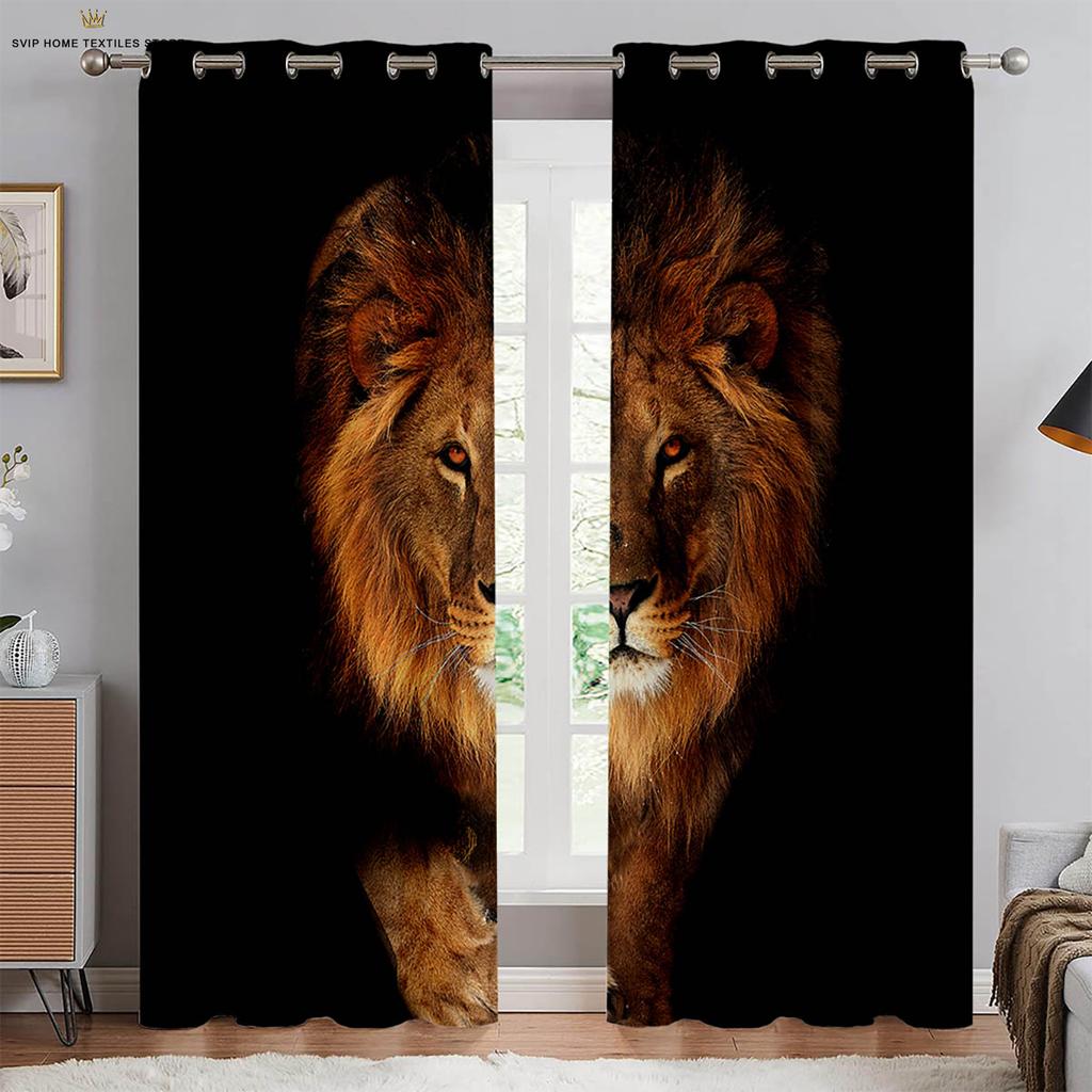 Cheetah Lion Ferocious Animal 3d Printing Curtains Children's Room Living Room Study Kitchen Decorative Curtains 2 Pieces