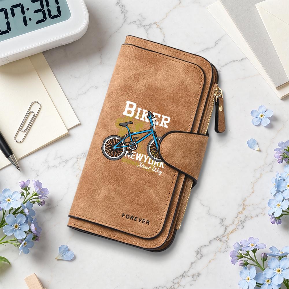 Biker Pattern Long Wallet Casual Portable Multi-card Slot Coin Purse for Daily Use