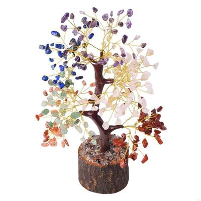 Handcrafts Colorful Crystal Stone Tree Figurine Ornament for Wealth and Positive Energy Office and Home Desktop Decors