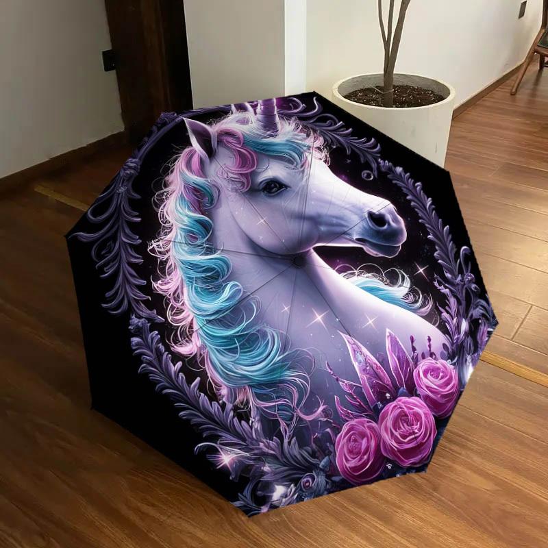 1 Stück Einhorn Fantasy Kunstwerk Regenschirm mit Kunststoffgriff, Geeignet für alle Jahreszeiten Zuhause Reisen Outdoor RegenschirmDD502