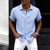 New summer men's plus size shirt teen solid color short-sleeved lapel shirt top men's