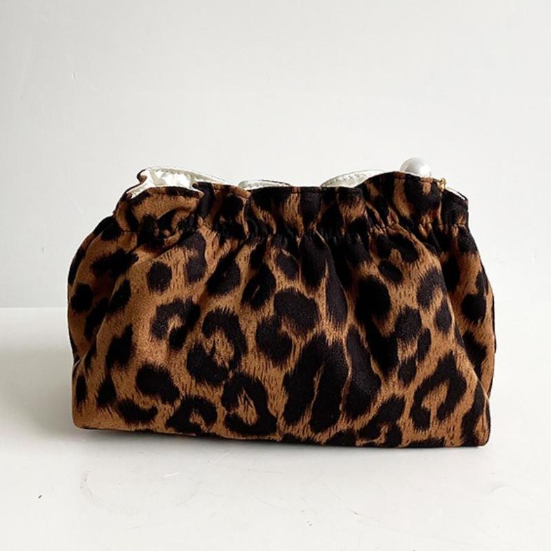 Fashion Women Pearl Zipper Makeup Bag Large Capacity Toiletry Travel Organizer Pouch Ladies Leopard Printed Make Up Bags Gift