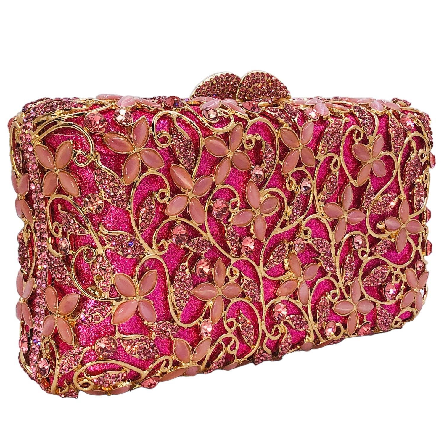 

Boutique De FGG Women Green Crystal Evening Clutch Purse Flower Minaudiere Bags Hardcase Party Rhinestone Clutch Wedding Handbag Mini Clutch