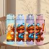 1PC Cozy Bear Campfire Winter Pattern 750ml Color Plastic Sports Water Bottle Leakproof Flip Straw Lid Suitable for Sports Office Home Use
