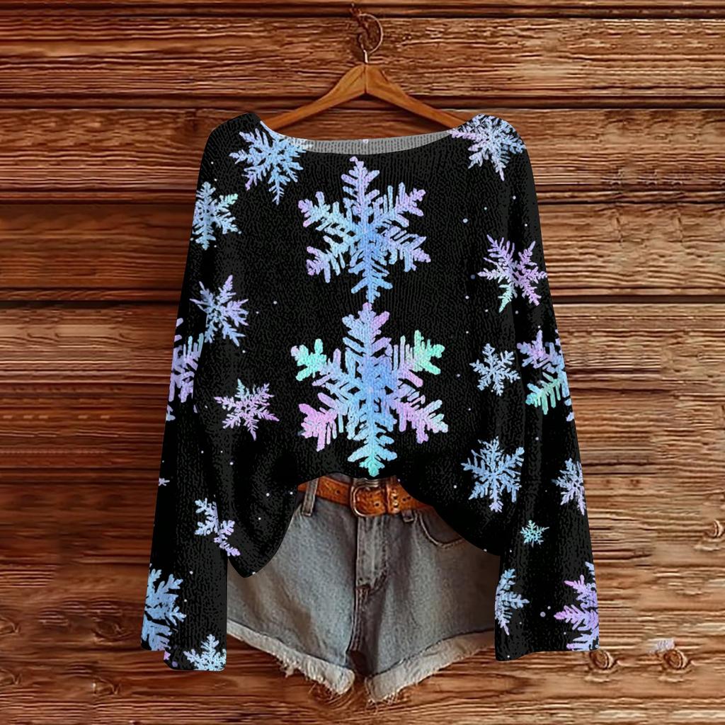 Damen Weihnachtspullover Leichter Strickpullover Lässig Langarm für die Feiertage