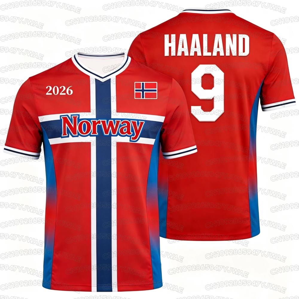 Camiseta de Fútbol con Estampado de Bandera de Noruega para Verano N.º 9 HAALAND para Hombre, Mujer, Niño, Niña Camisetas Deportivas Camiseta para Fans de Fútbol Niños