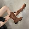 Women's Boots Winter  Fashion Casual Low Heel Non Slip Comfort Waterproof Pleated Leather Boots Cold Resistant Fashion Boots