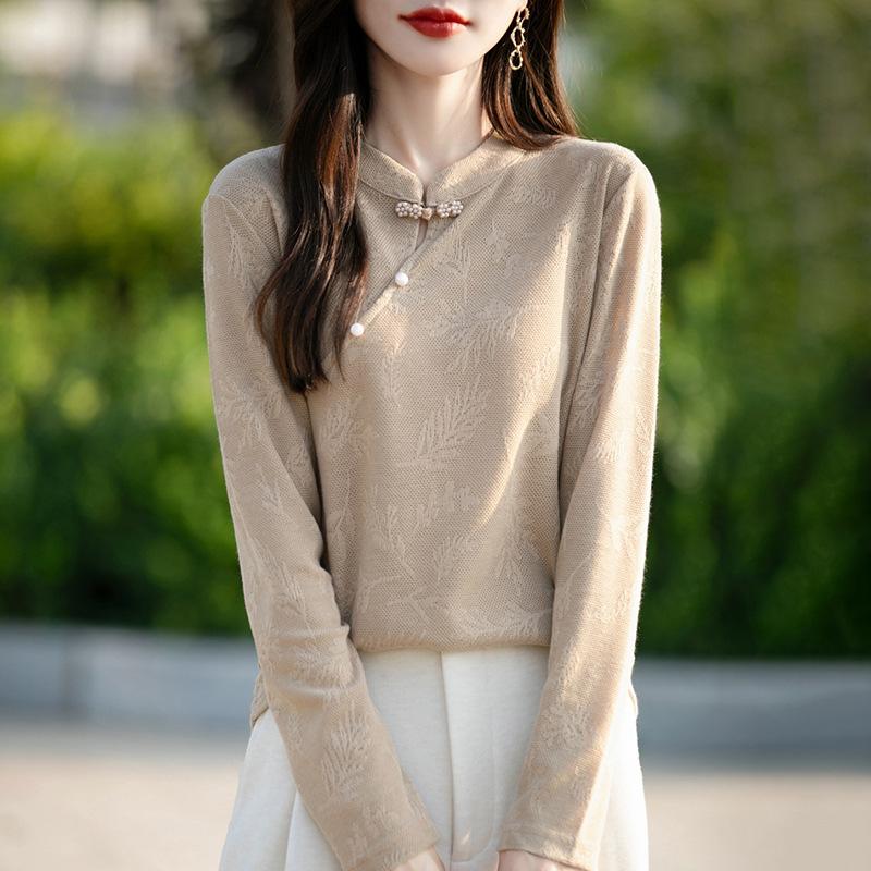 

Новый трикотажный свитер с круглым вырезом для весны и осени, с длинными рукавами, жаккардовым узором, диагональной застежкой, свободного кроя в новом китайском стиле XXL хаки