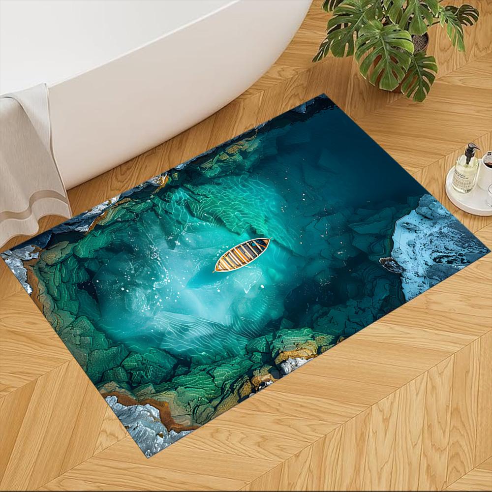 Crystal Clear Lake Boat Non-Slip Home Carpet Design for Office Decor Living Room Gift