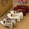 Ladies Retro Butterfly Knot Chunky Heel Mary Jane Shoes Women's Spring Summer New Style Versatile Inner Heightening Single Shoes