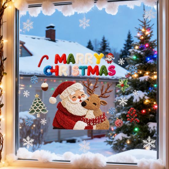 Christmas Window Stickers Santa Clauds Elk Decals Waterproof PVC Christmas Tree "MARRY CHRISTMAS" Removable Glass Stickers for Walls Doors Windows