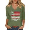 Womens V Neck Three Quarter Sleeve Top with 1776 Flag Graphic We The 250 Years 2026 Print Casual Loose Fit Shirt