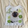 2KWEIRD Mode Débardeur à Bretelles Vêtements pour Femmes Impression Cartoon Mignon Débardeurs Tops Courts Ropa Mujer Sans Manches Décontracté Été T-shirts Débardeurs Doux