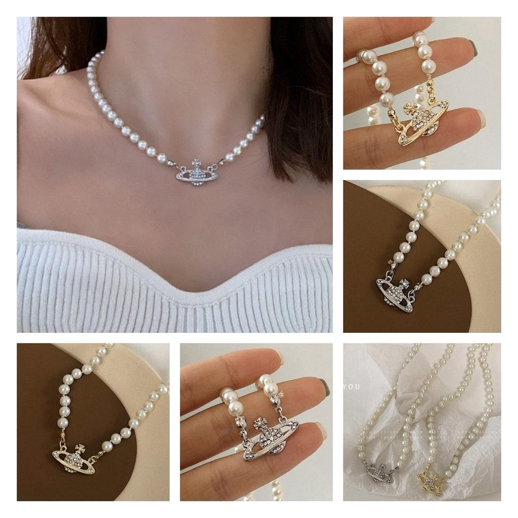 Pearl Saturn Vintage Clavicle Chain Necklace Pendant Jewelry Accessory Girl Gift