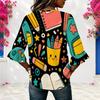 Womens Plus Size V Round Neck Mid Sleeve Front Button Chic Casual Loose Comfortable Weekend Ladies Blouse
