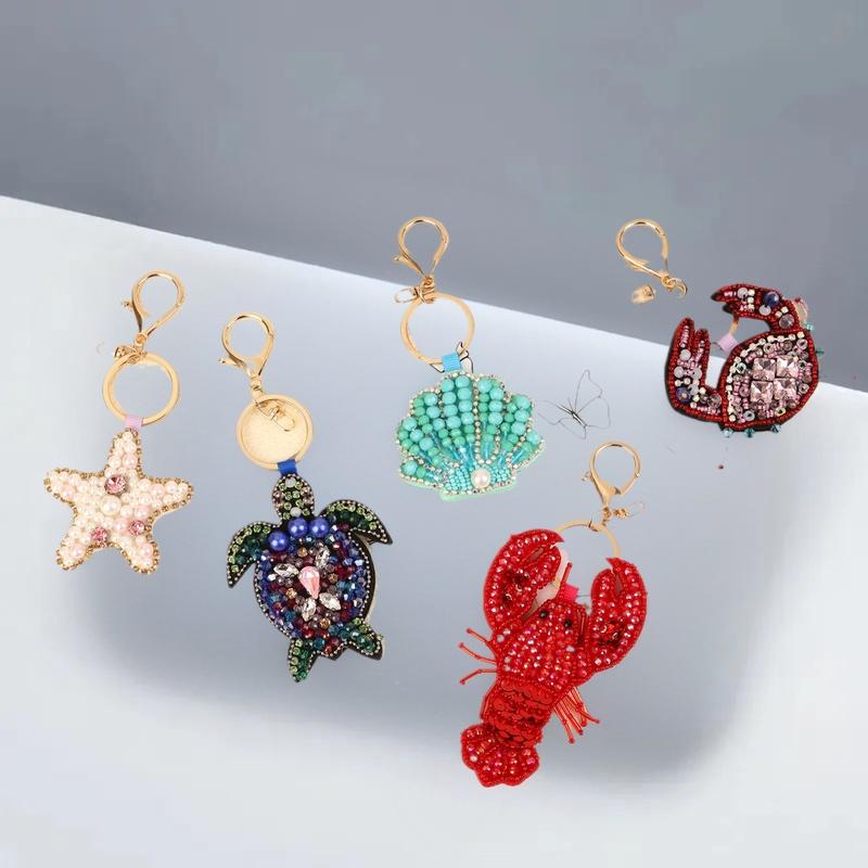 Strass-Hummer Perlenanhänger Schöne handgenähte Taschenanhänger Krabbenschalen Schildkröte Hängeseil Aufnäher Applikation Taschenkordel