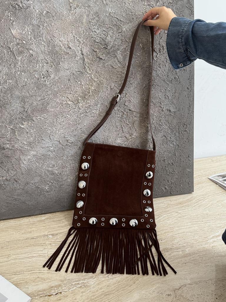 Damen Handy Tasche mit Quaste 2025 Internet Beliebter Stil Rindsleder Beschläge Kette Mode Einzelne Schulter Umhängetasche Lässiger Stil