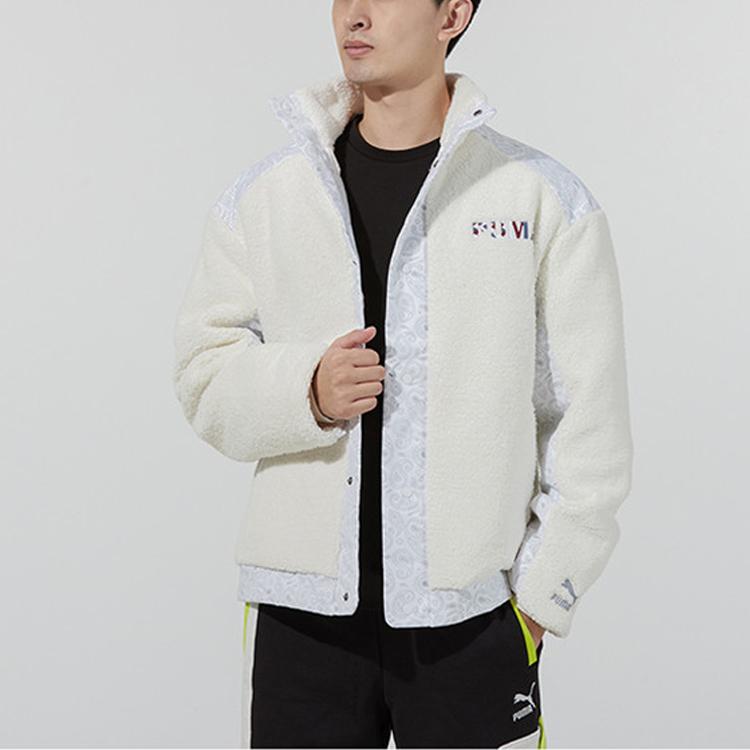 Puma Paisley Woven Patch Sherpa Jacket With Logo Men Jackets White 534976-93