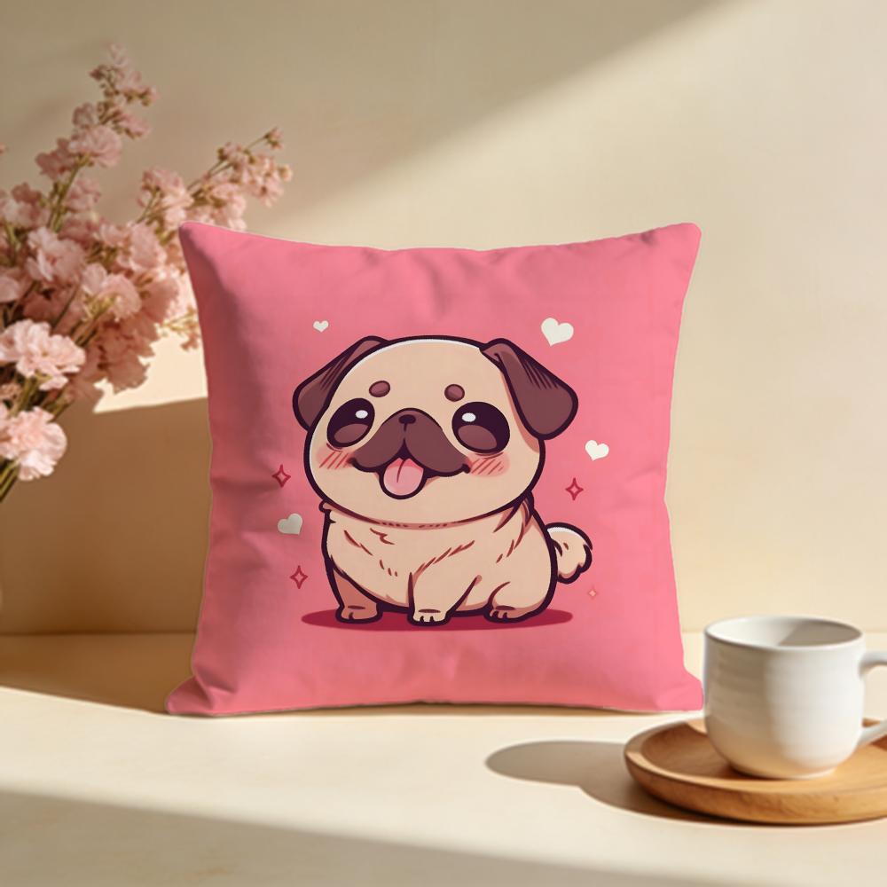 Lovable Sweet Heart Pug Cushion Cover Soft Pillow Cases for Home Bedroom Living Room Sofa