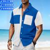 Men's Summer Color Blocked Short Sleeve Breathable Casual Beach Button Cardigan Pocket Shirt