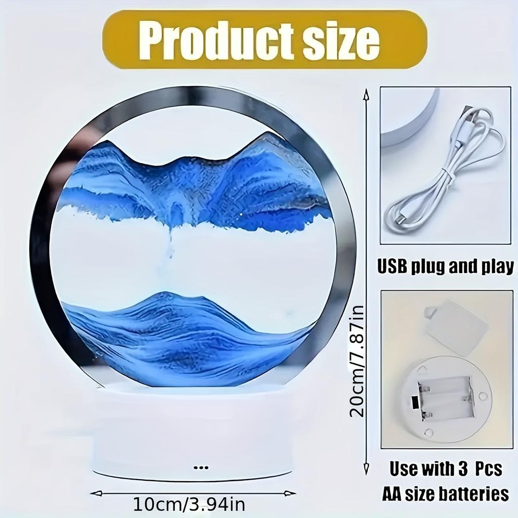 LED RGB Sandscape Lamp 3D Moving Sand Art Frame Night Light with Remote with 16 Colors Hourglass Light 3D Deep Sea Display