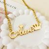 Stainless Steel Gold Plated Customizable Double Layer Crown Name Necklace and Twisted Hoop Earrings Wedding Jewelry Set