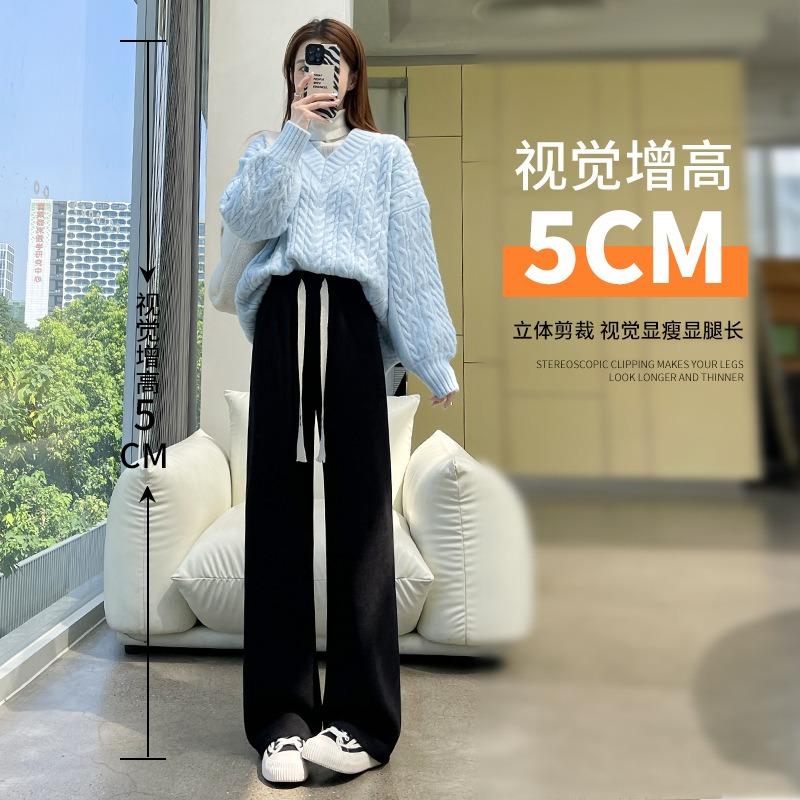 Corduroy wide-leg pants women's autumn new drape fleece knitted small straight casual coffee pants