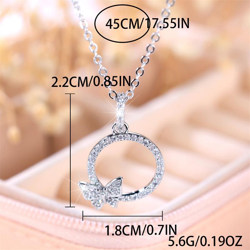 Fashion Female White Round Butterfly Pendant Necklace Cute Silver Color Necklaces For Women Wedding Jewelry Gift