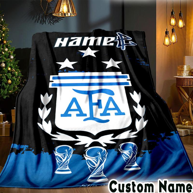 Custom Name Argen-tina Football Crest Throws Blanket Flannel Blankets for Couch Bed Gifts for Men Women Picnic Blanket Christmas Fan Gifts