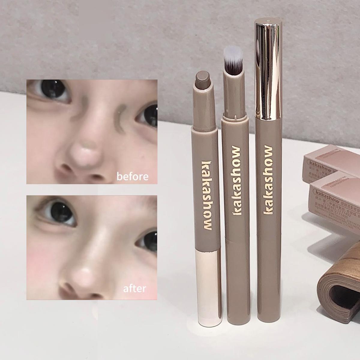 Kakashow Neusschaduw Contour Pen met Uitveegkwast Gladde Crème Textuur Natuurlijke 3D Gezichtscontour Stick white