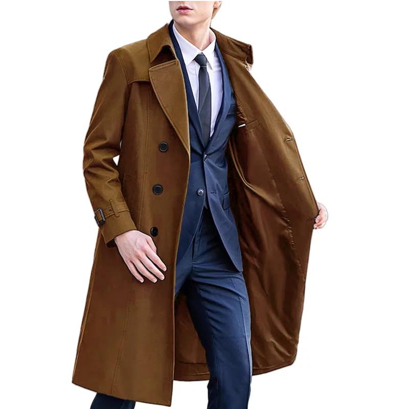 Spring Autumn Long Trench Men England Style Smart Casual Double Breasted Outerwear Coats Mens Turn Down Collar Windbreaker