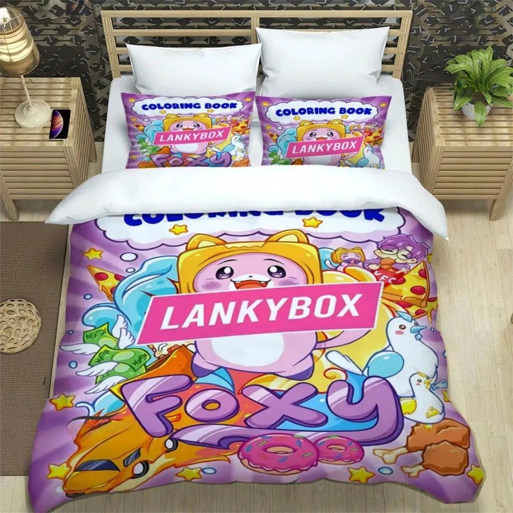 3D Printed Cartoon L-Lankybox Bedding Sets Foxy Boxy Quilt Cover And Pillowcases Cute Duvet Cover For Children Boys Girls