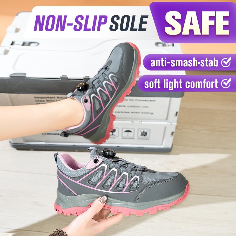 Women's Steel Toe Safety Shoes Smash-proof Button-proof Work Shoes Factory Construction Outdoor Safety Boots Rotary Button Boots