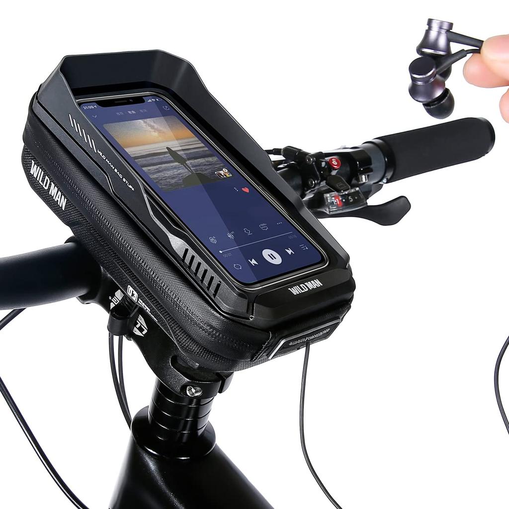 WILD MAN 0.6L Quick Release Rainproof Bike Handlebar Bag with Touchscreen Phone Holder for MTB, Mountain, Road Bikes, and Cycling (XT3, Twill)