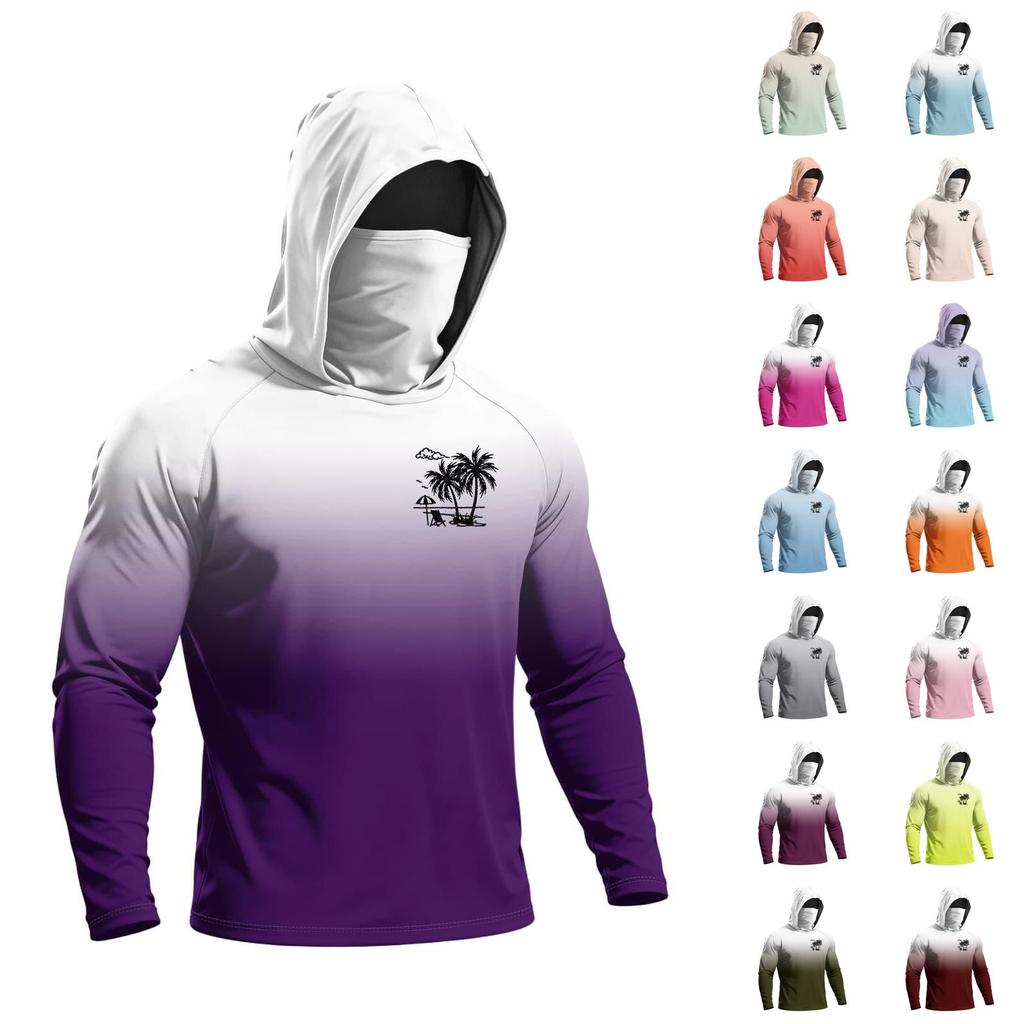 Camiseta de Manga Larga de Verano para Hombre de Secado Rápido con Capucha Protección Solar UPF50+ Ligera Transpirable para Fitness Deportes al Aire Libre