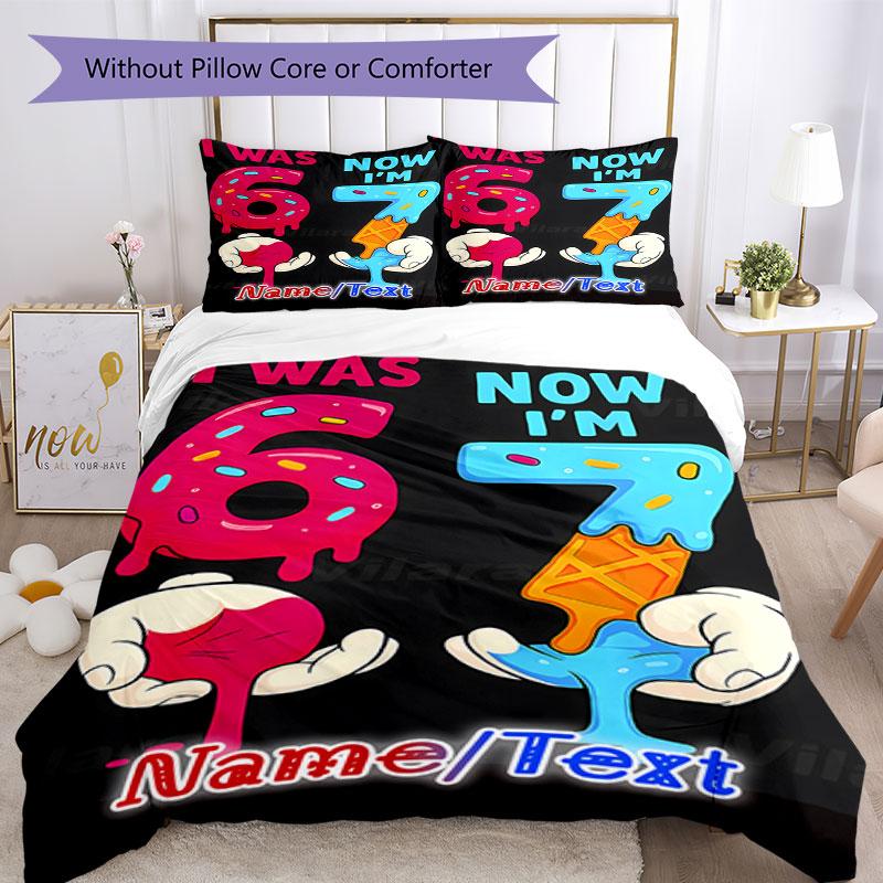 3PC Custom Name Happy Birthday Celebration Bedding Set Printed  Bedding Set Duvet Cover Closure Includes 1 Duvet Cover & 99 Pillowcases for Bedroom