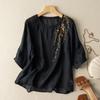 Summer Women's Retro Embroidered Cotton Linen Five Quarter Sleeved Shirt Loose Slimming Casual Women's Top Blouses Shirts