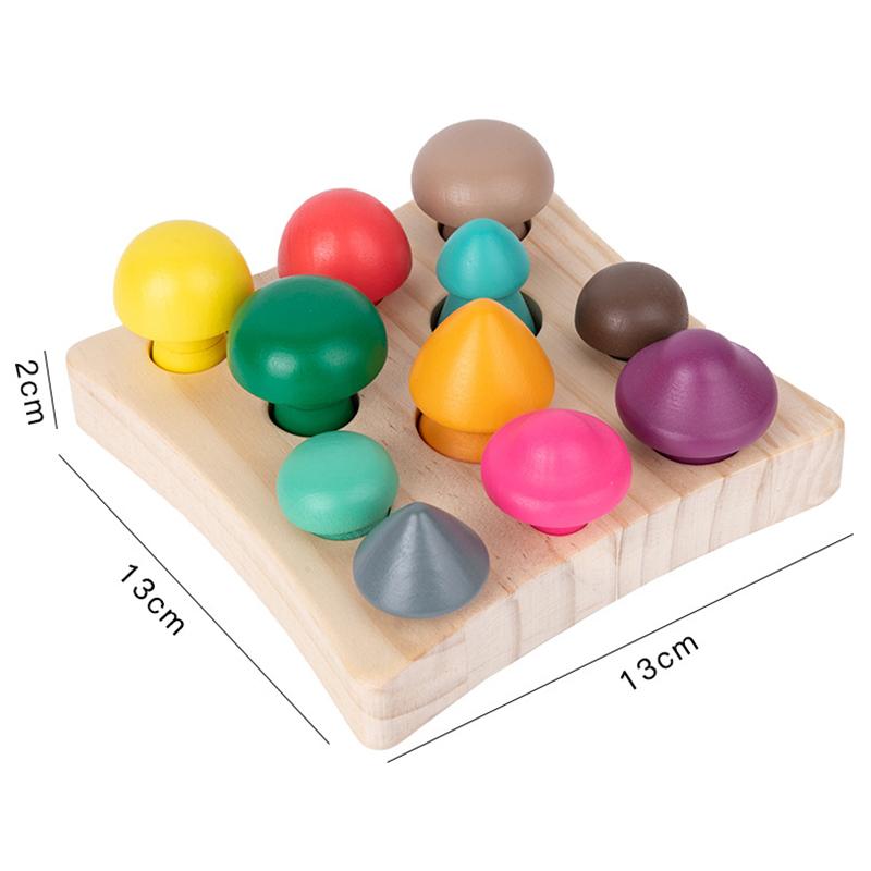 Colorful Mushroom Kids Montessori Wooden Toy Counting Pick Mushrooms Color Shape Sorting Matching Game Size Sensory Educational