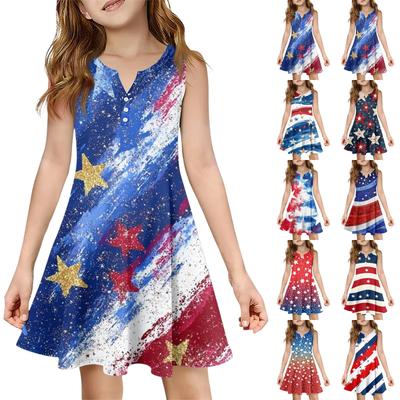 Girl Summer Dress Color & Print Sleeveless Dress With Pocket Casual Dress Sleeveless Party Dress Independence Day